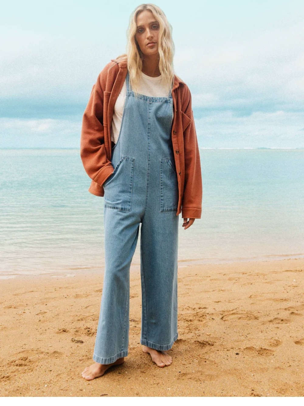 Billabong Light Blue Denim Wide-Leg Overalls